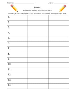 Write Spelling 3x Each Template Teaching Resources TpT