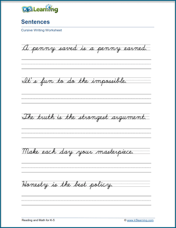 Writing Cursive Sentences Worksheets Free And Printable K5 Learning