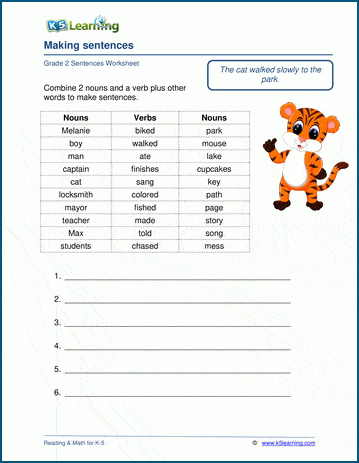 Writing Sentences Worksheets For Grade 2 K5 Learning