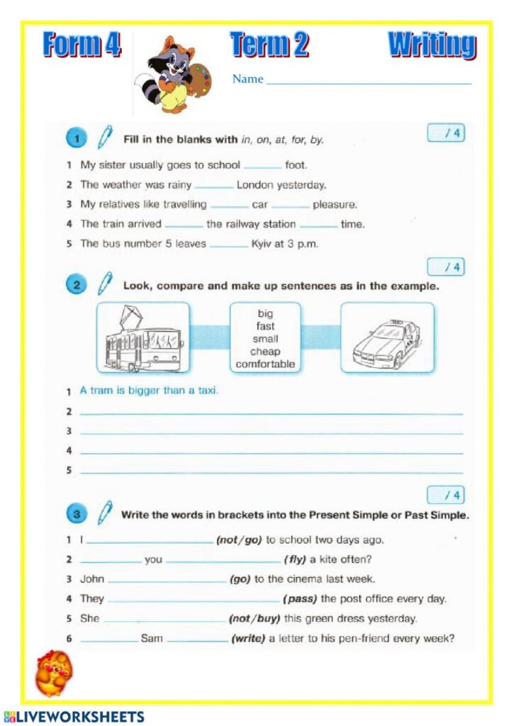 Writing Worksheet For Grade 4