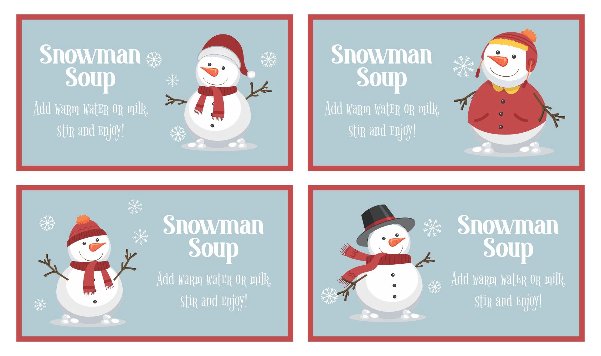 Snowman Soup Free Printable Bag Toppers