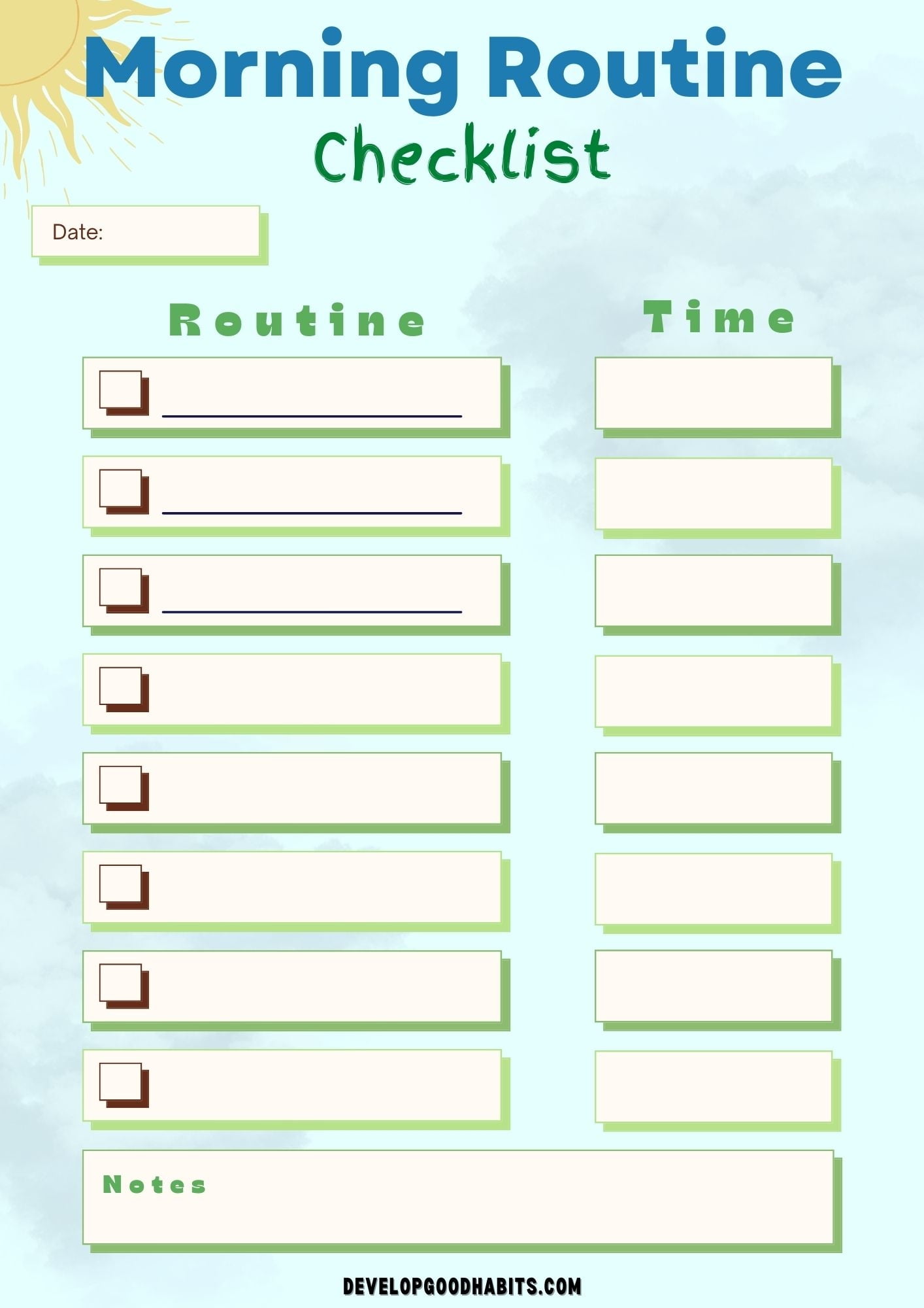 Printable Morning Routine Template Free Printable