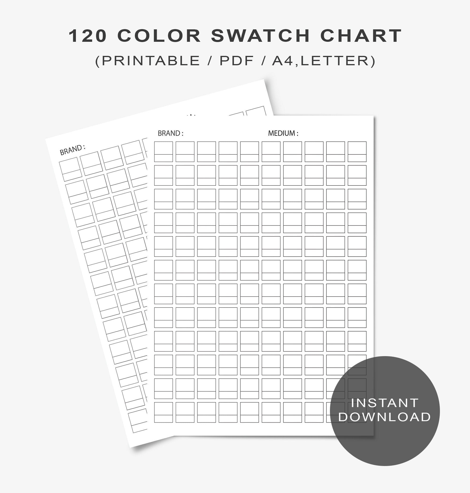 120 Color Swatch Chart Digital Printable 120 Color Swatch Etsy de