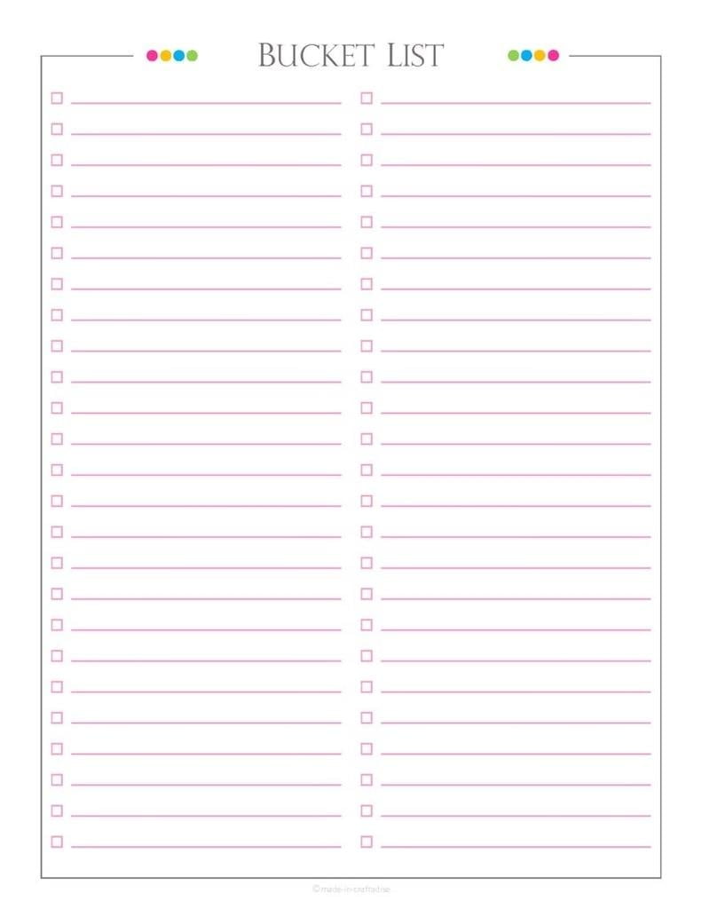 Printable Bucket List Template