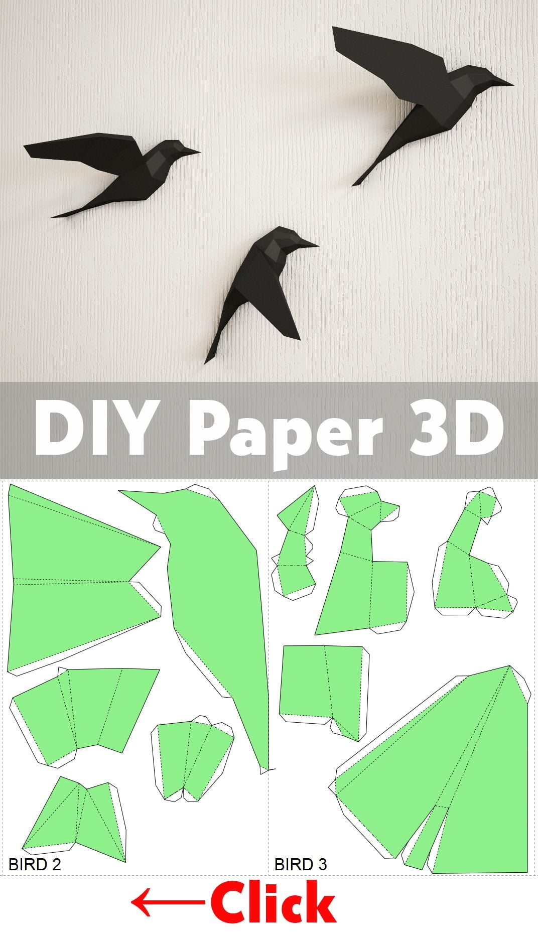 3D Papercraft Birds On Wall DIY Paper Model Sculpture Etsy Paper Birds Diy Paper Paper Crafts Diy