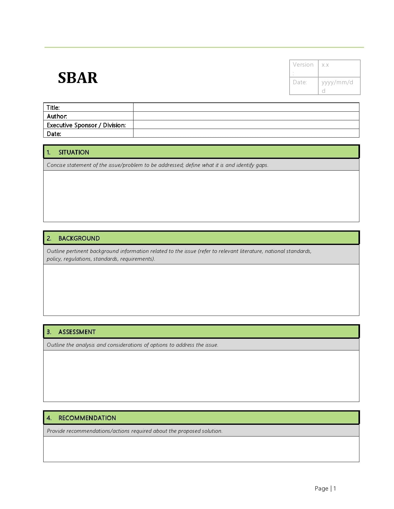 Printable Word Sbar Template