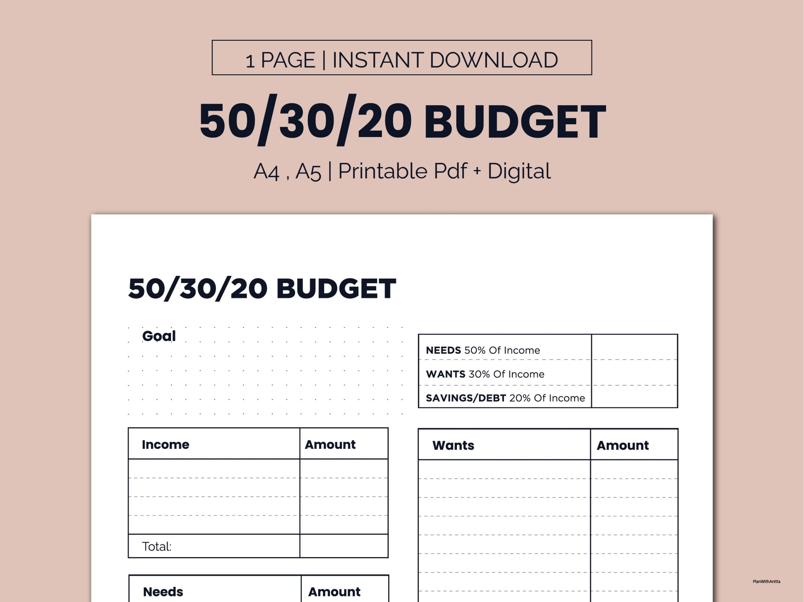 50 30 20 Budget Template Printable Monthly Budget Planner Etsy Schweiz