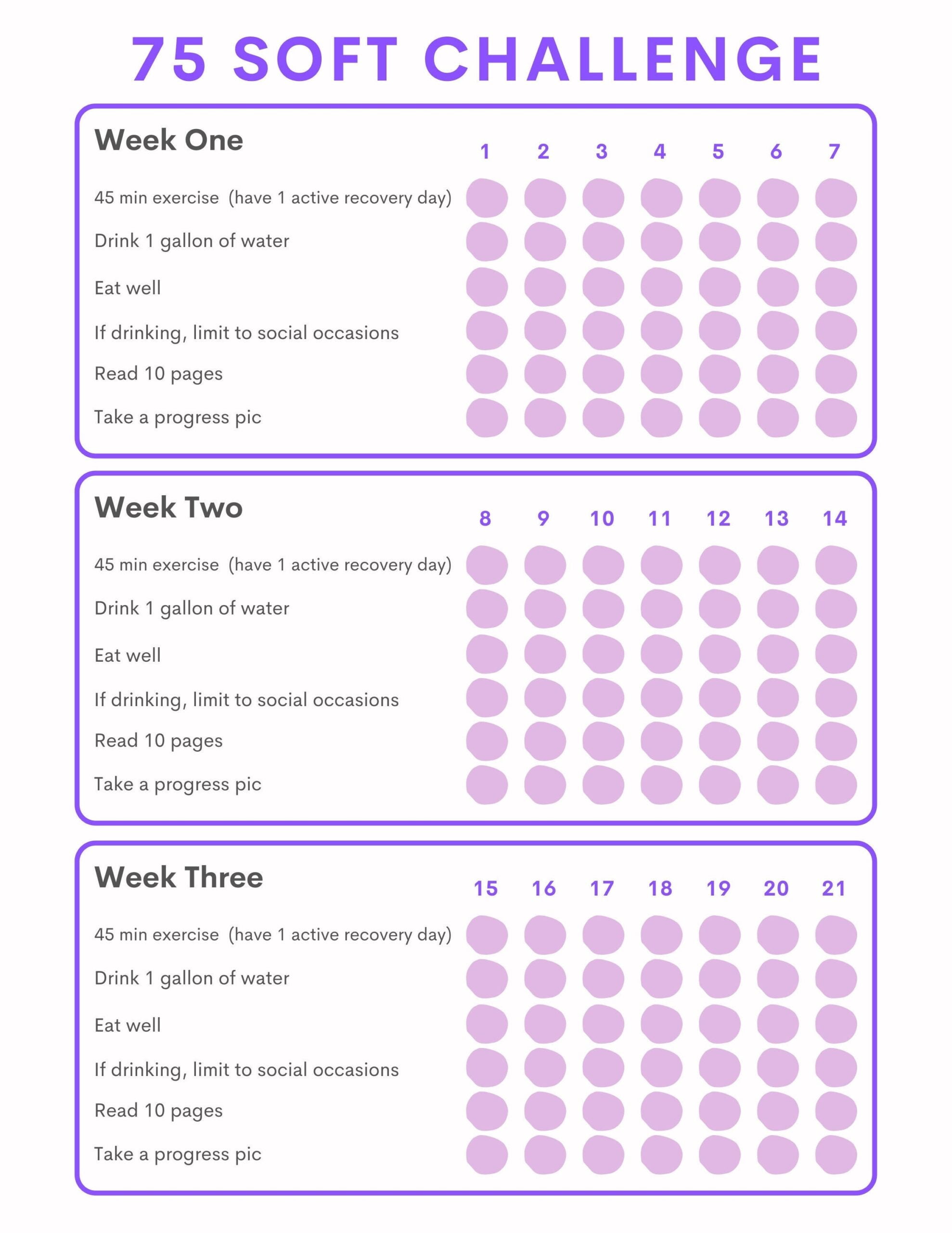 75 Soft Easy Challenge Daily Tracker Habit Tracker Digital Etsy de