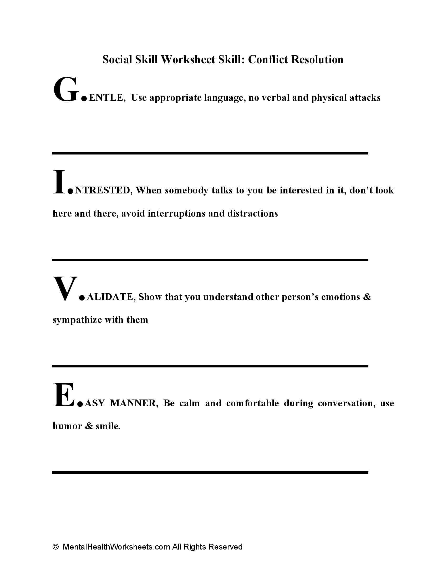 9 Printable Social Skills Worksheets Templates Social Skills Conflict Resolution Critical Thinking Skills