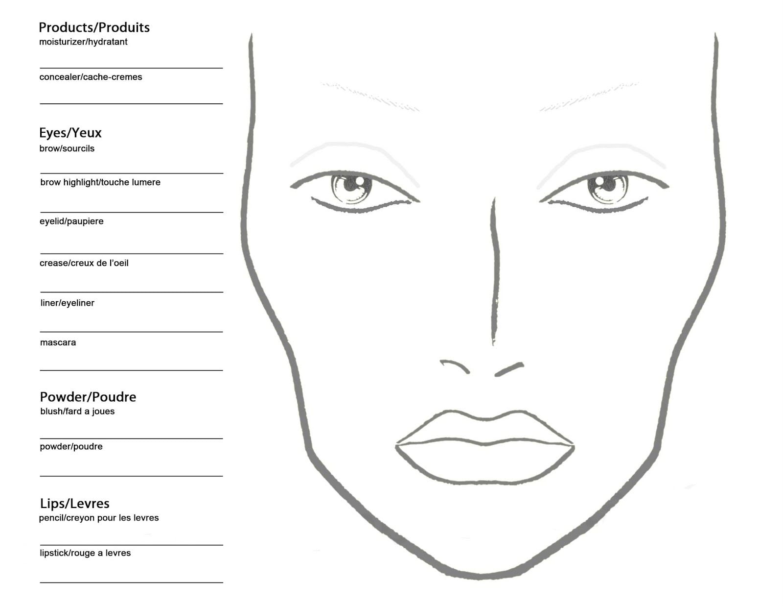 A MAC Face Chart To Use For Practice Makeup Face Charts Makeup Charts Mac Face Charts