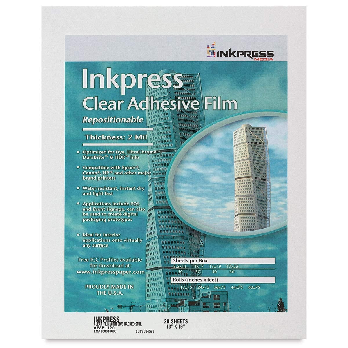 Amazon Inkpress Clear Adhesive Film Repositionable Adhesive Inkjet Film 13x19 20 Sheets Inkjet Printer Paper Office Products