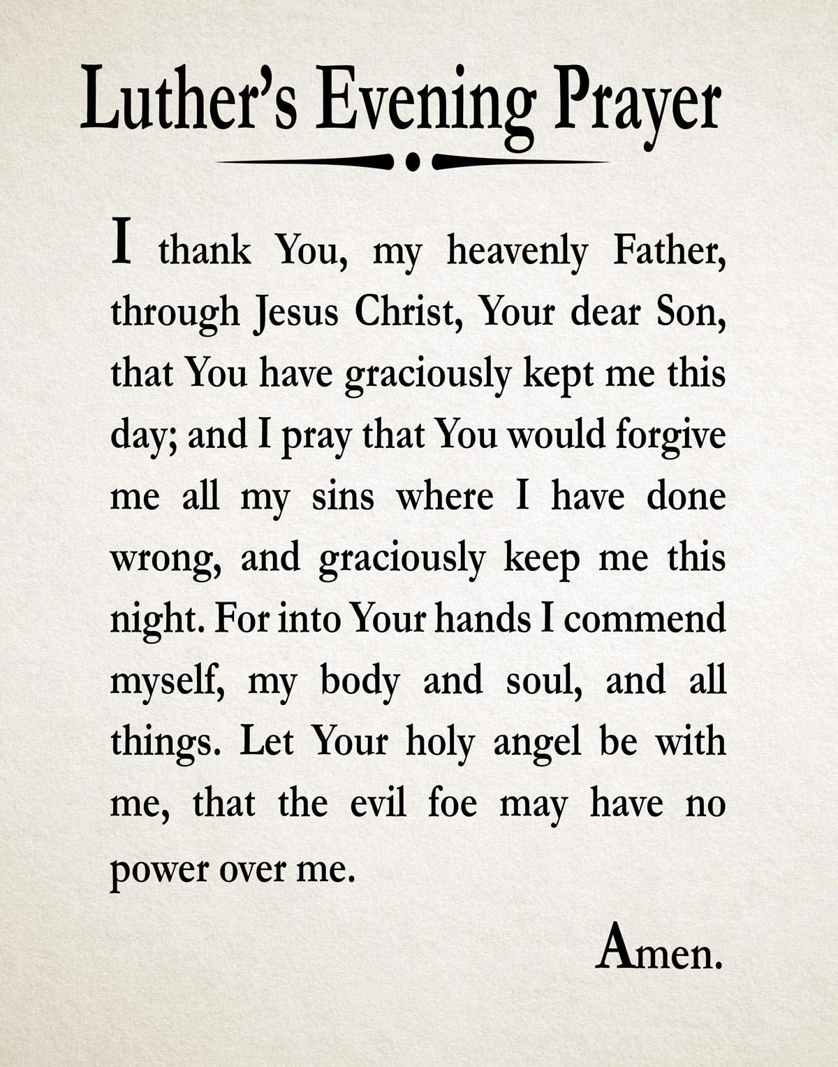 Amazon Luther s Evening Prayer Print Daily Christian Prayer Art 23 4 X 33 1 A1 Ivory Posters Prints