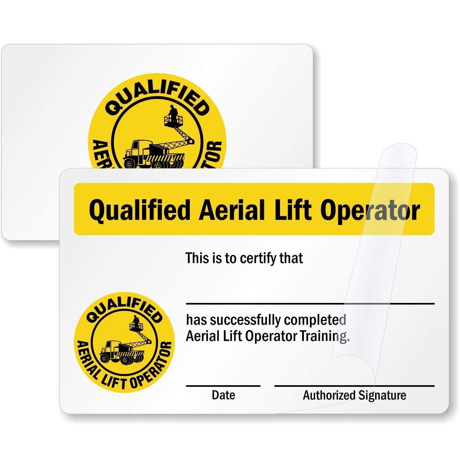 Amazon SmartSign Qualified Aerial Lift Operator Training Certificate Wallet Card 2 125 X 3 375 Plastic