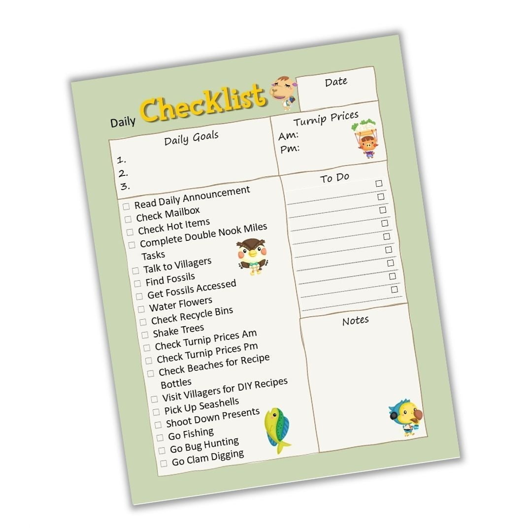 Animal Crossing Checklist Printable Free