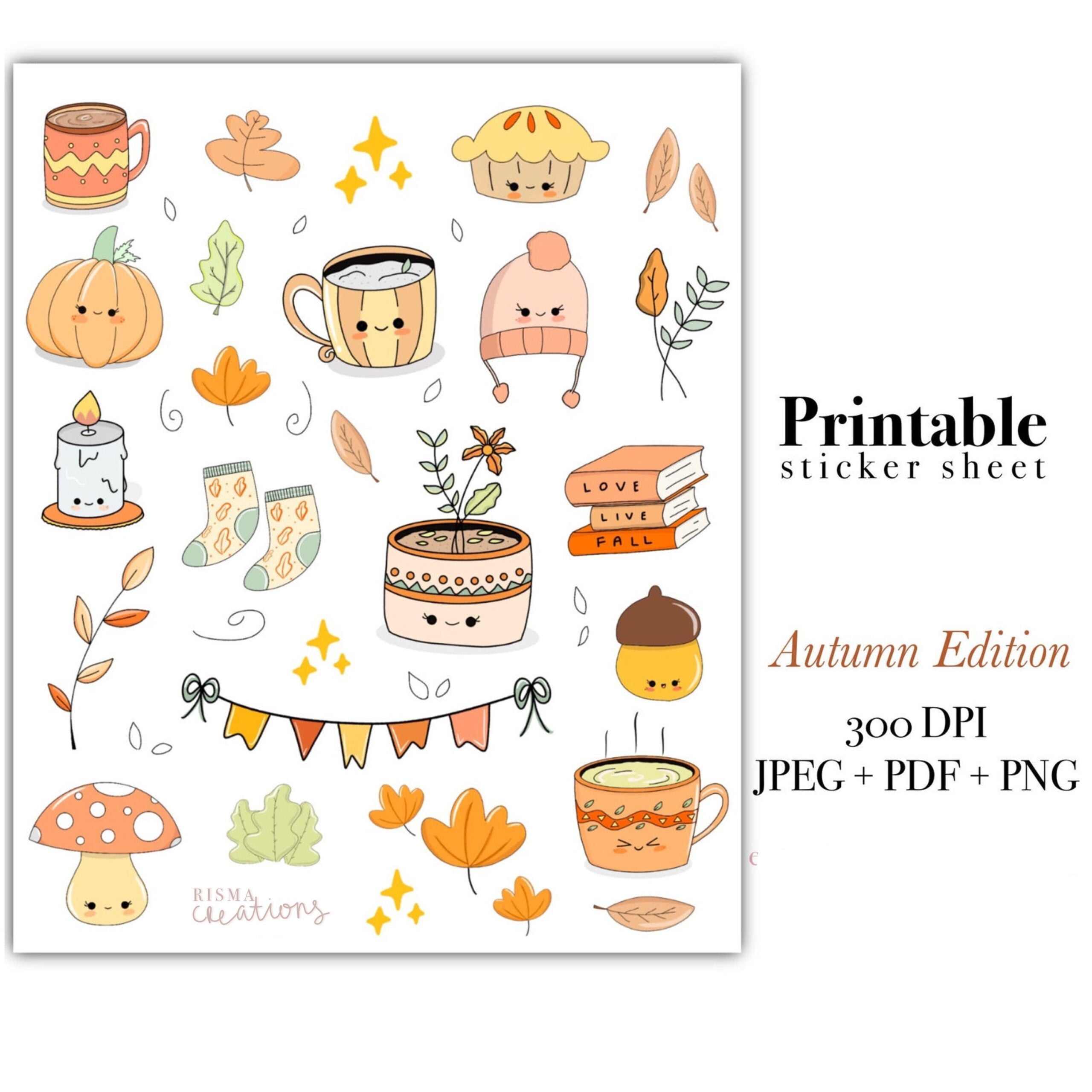 Autumn Digital Printable Digital Stickers Fall Cute Kawaii Etsy de
