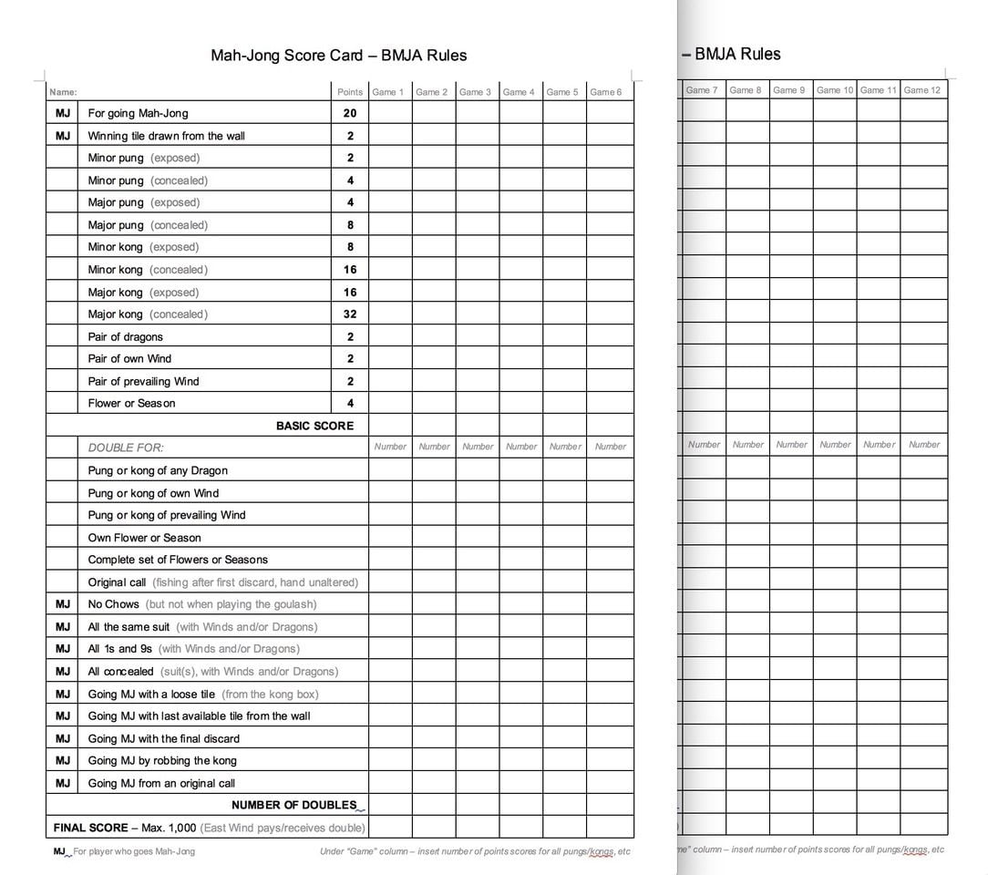 Beginners Scorecard Picture Printable Cards Mahjong Mahjong Tile