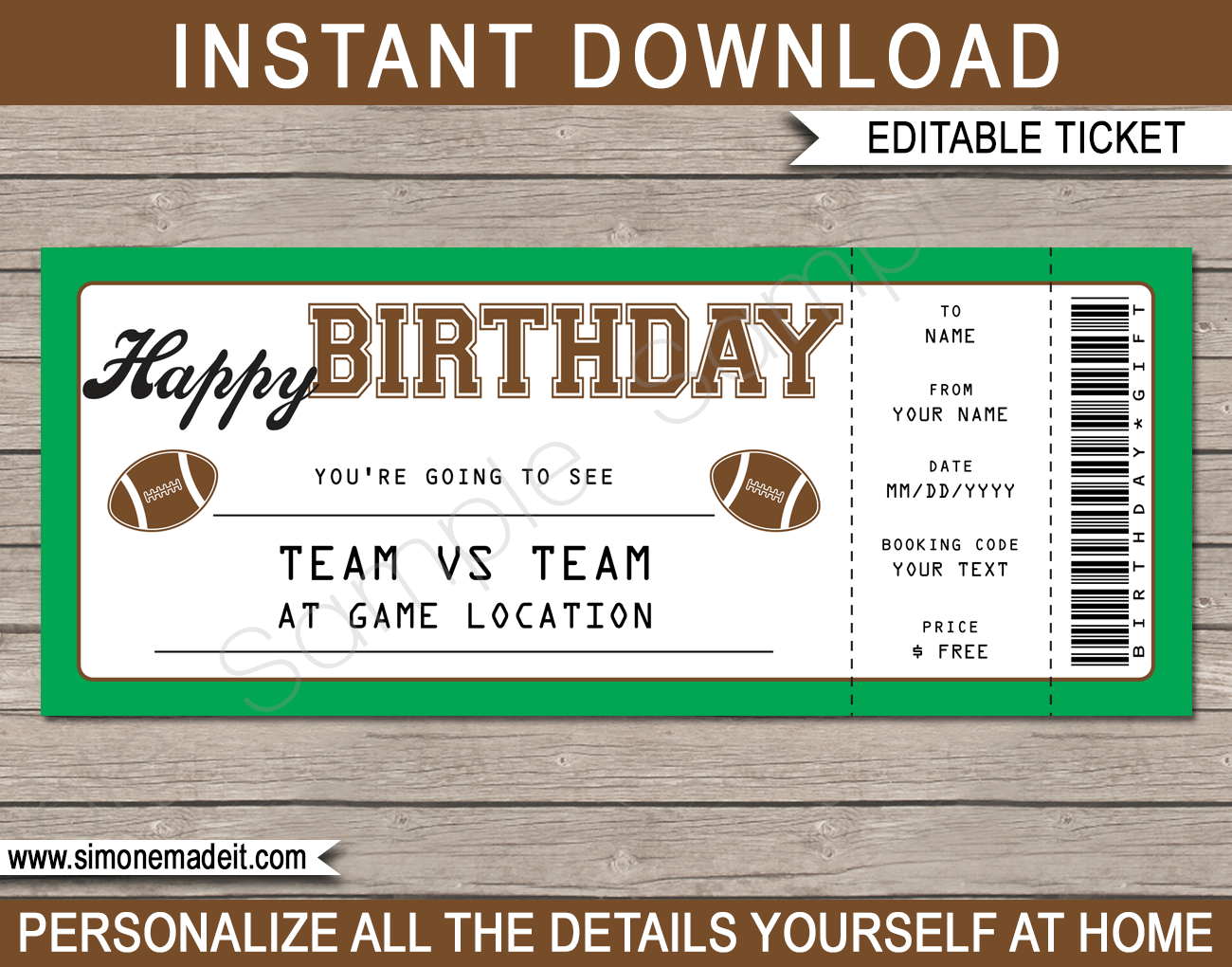 Printable Football Ticket Template