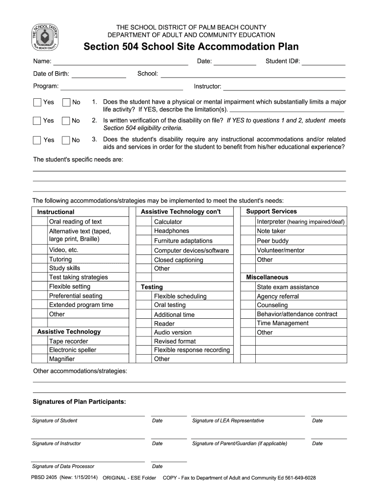 Printable 504 Plan Template Pdf