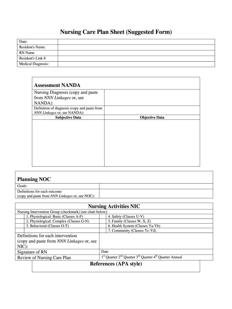 Blank Care Plan Template For Nurses Fill Out Sign Online DocHub