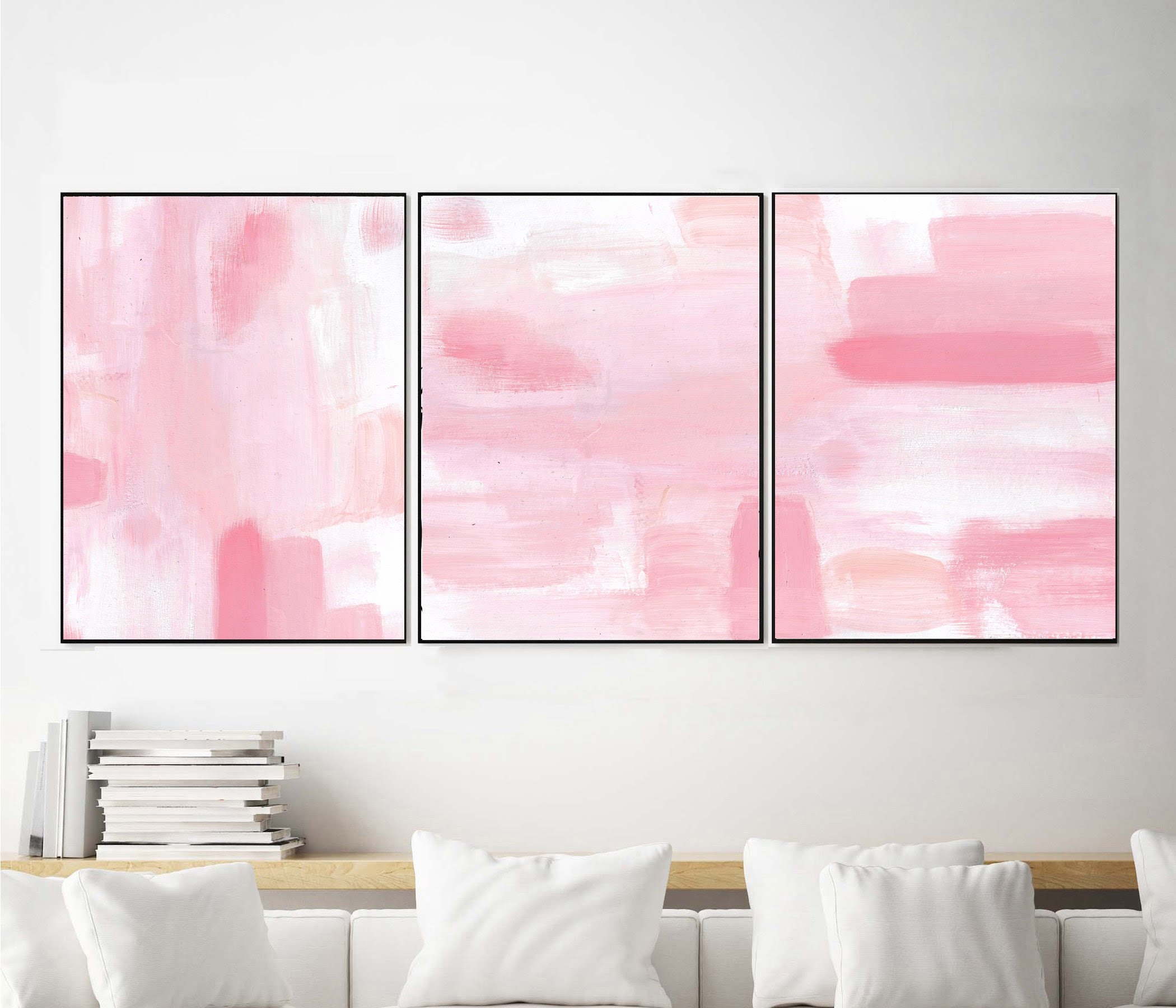 Blush Pink Wall Art Set 3 Printable Blush Pink Wall Art Etsy