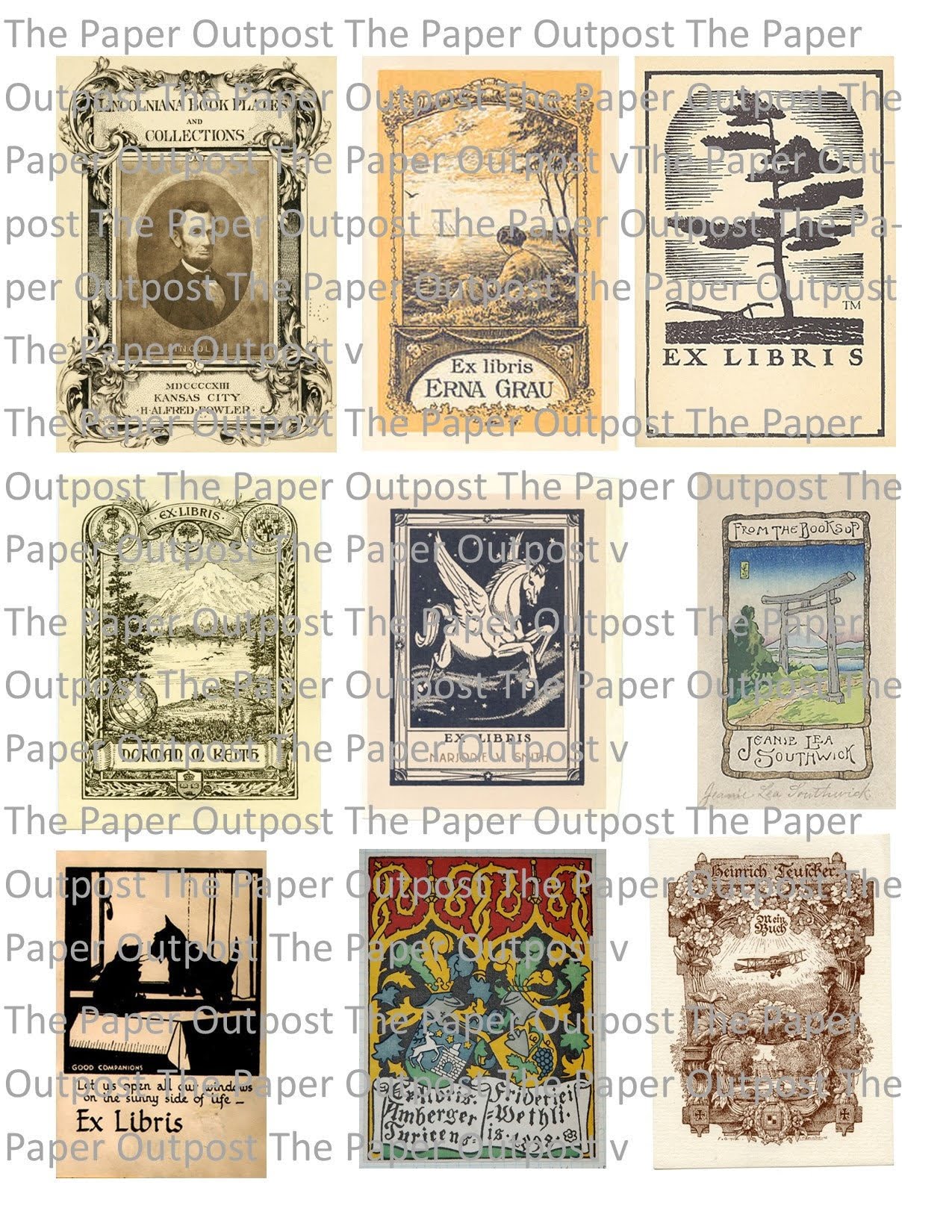 Bookplates Vintage Digital Printable Kit Digital Kit Digikit Etsy