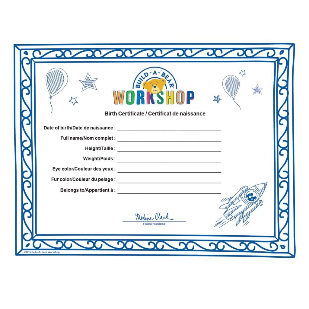 Build A Bear Birth Certificate Template Birth Certificate Template Certificate Templates Gift Certificate Template