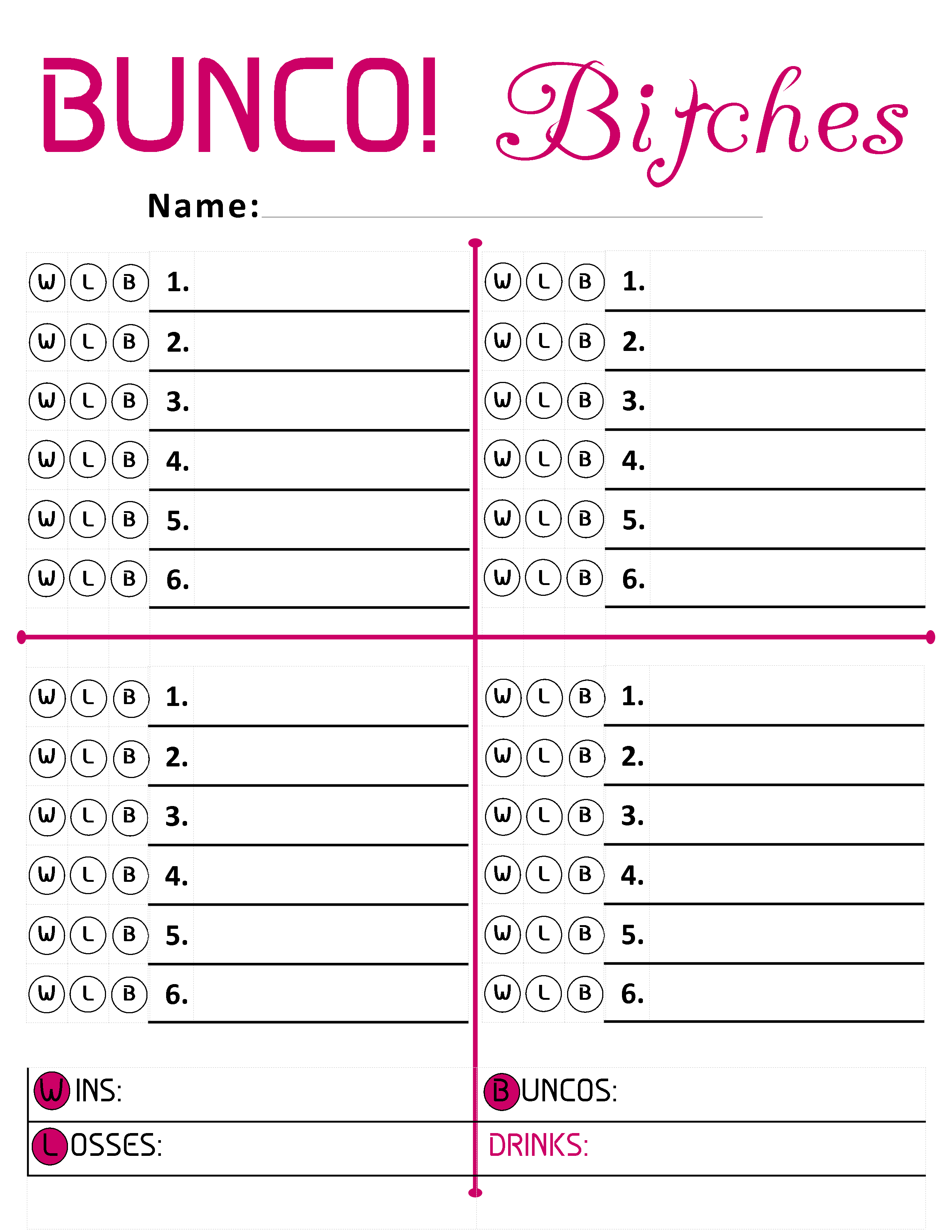 Bunco Score Sheets Printable Free