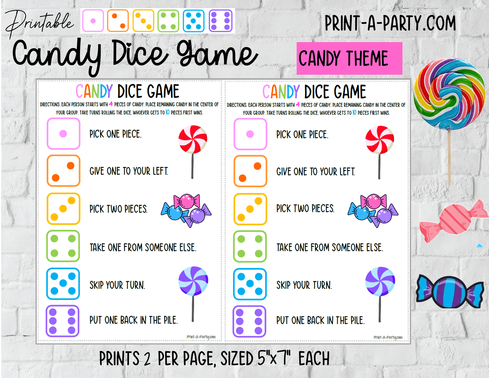 Candy Dice Game Printable