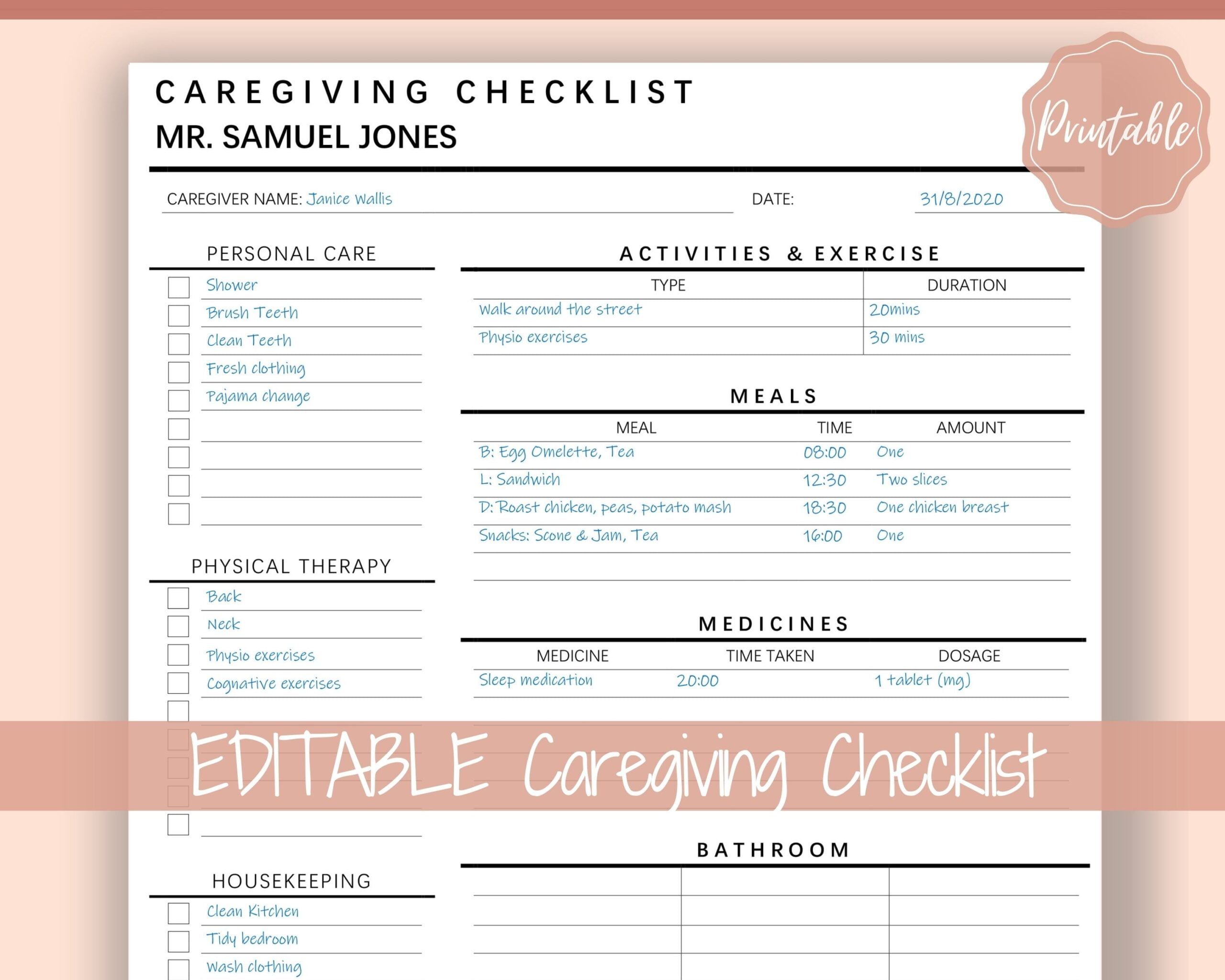 Caregiving Elderly Care Checklist EDITABLE Printable Is Ideal Etsy de