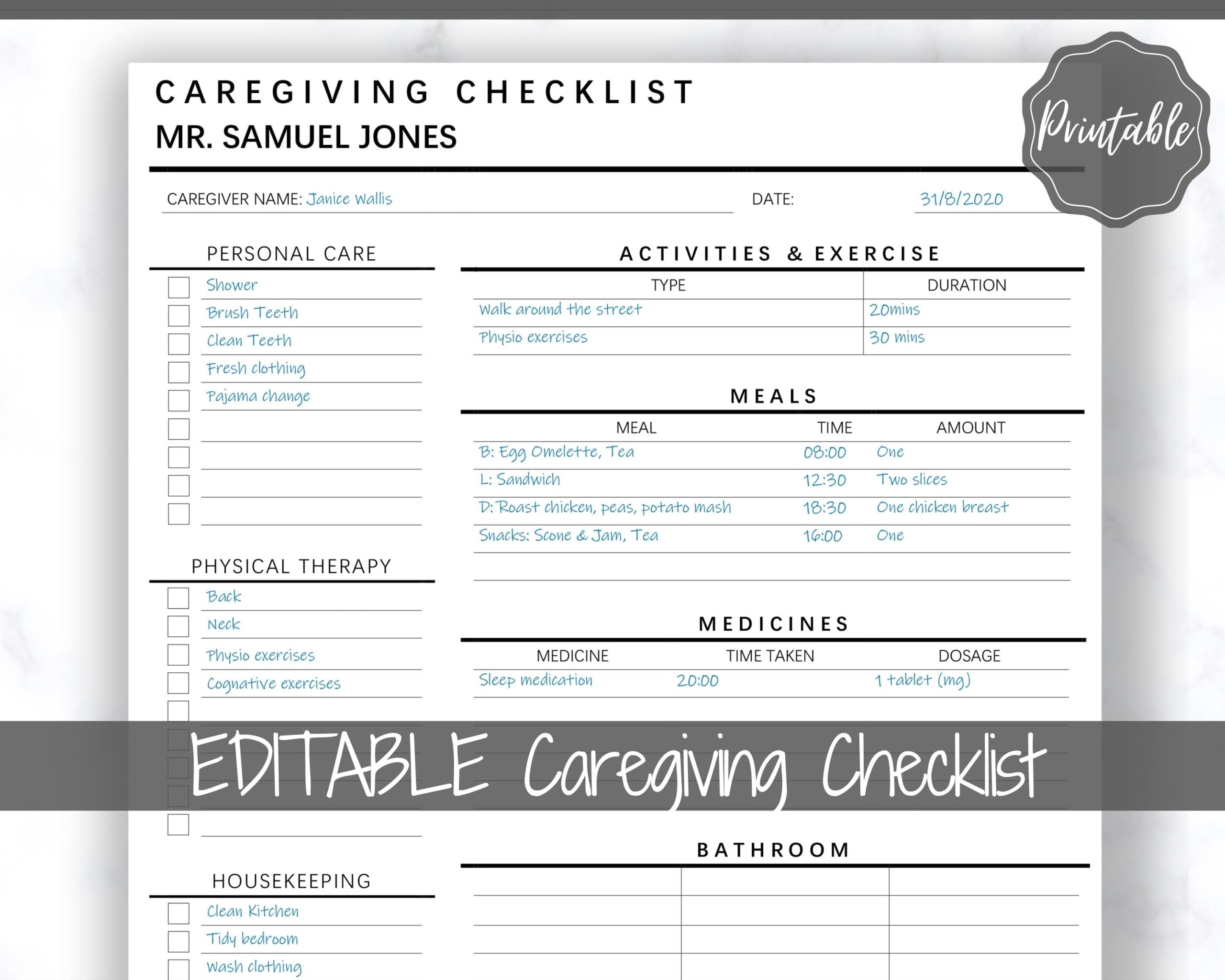 Caregiving Elderly Care Checklist EDITABLE Printable Is Ideal Etsy sterreich