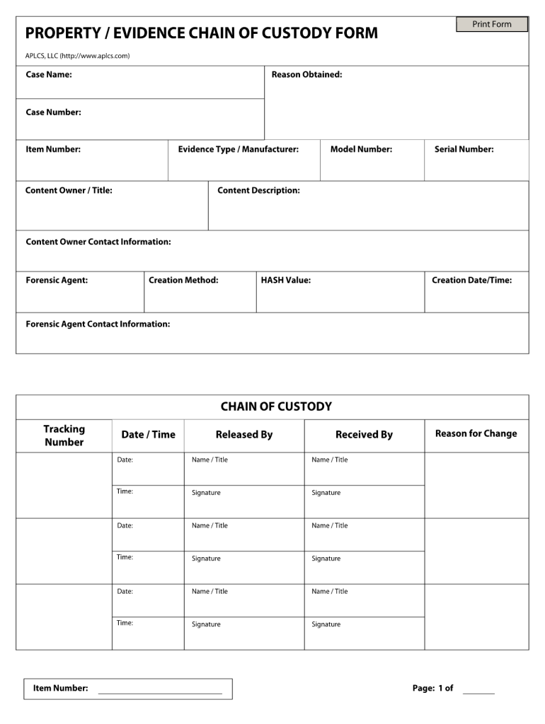 Chain Of Custody Fill Online Printable Fillable Blank PdfFiller