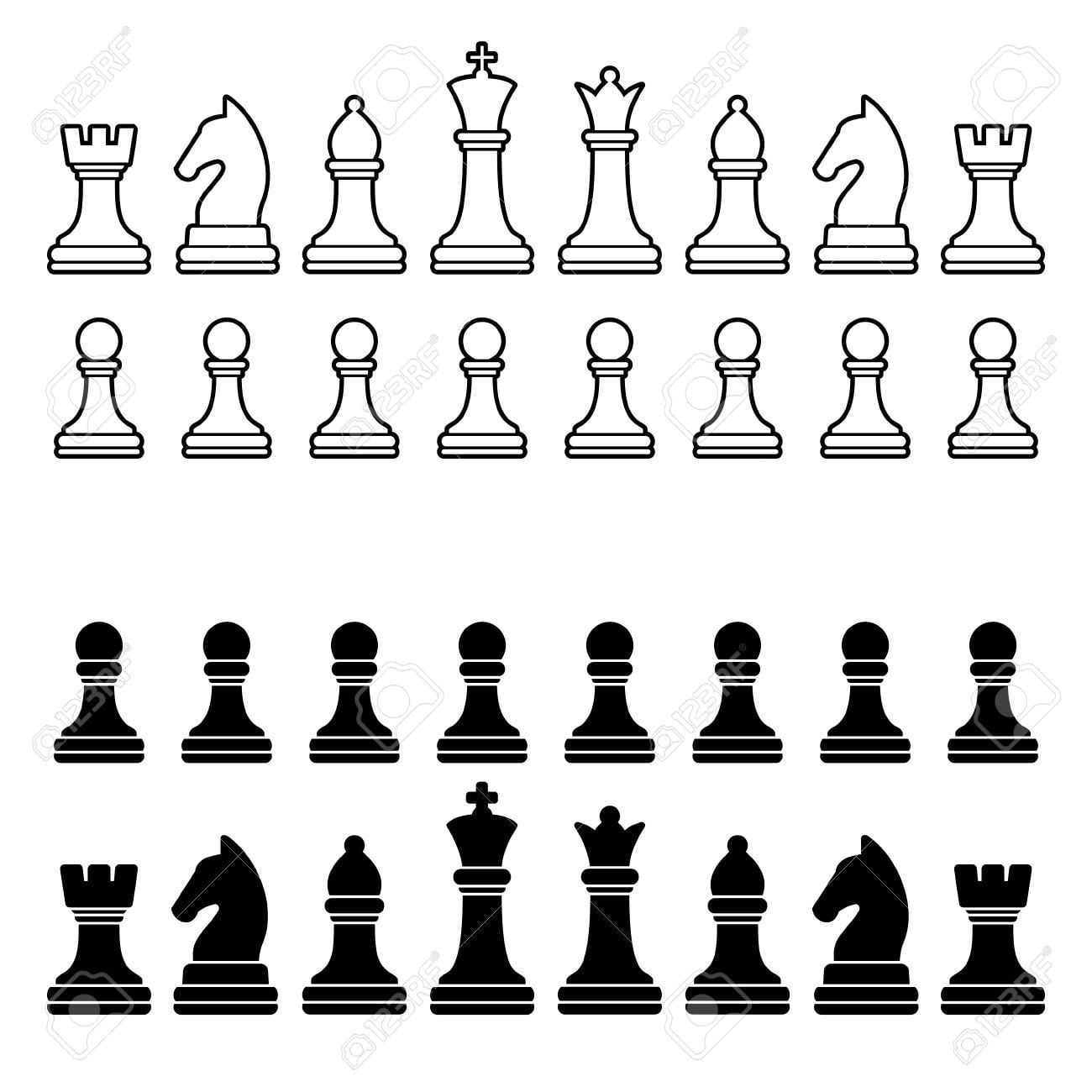 Chess Pieces Silhouette Black And White Set Illustration Chess Pieces Chess Chess Board