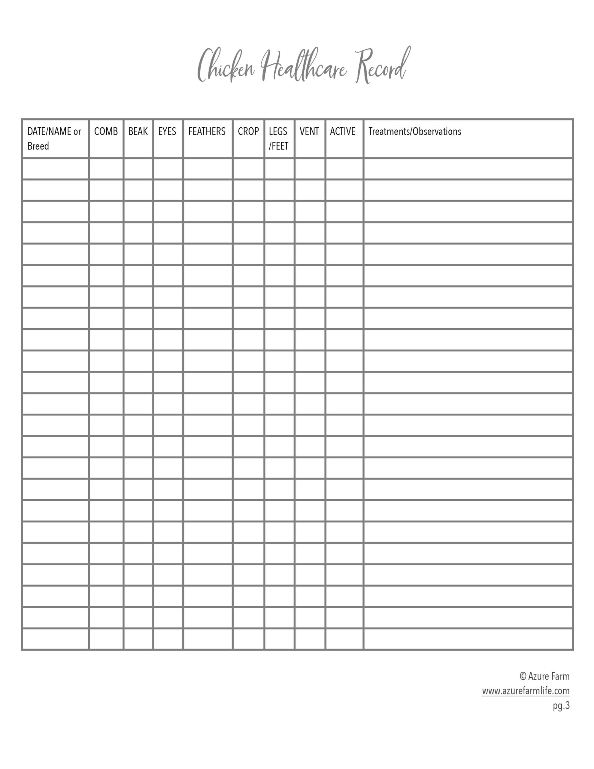 Printable Poultry Record Keeping Templates