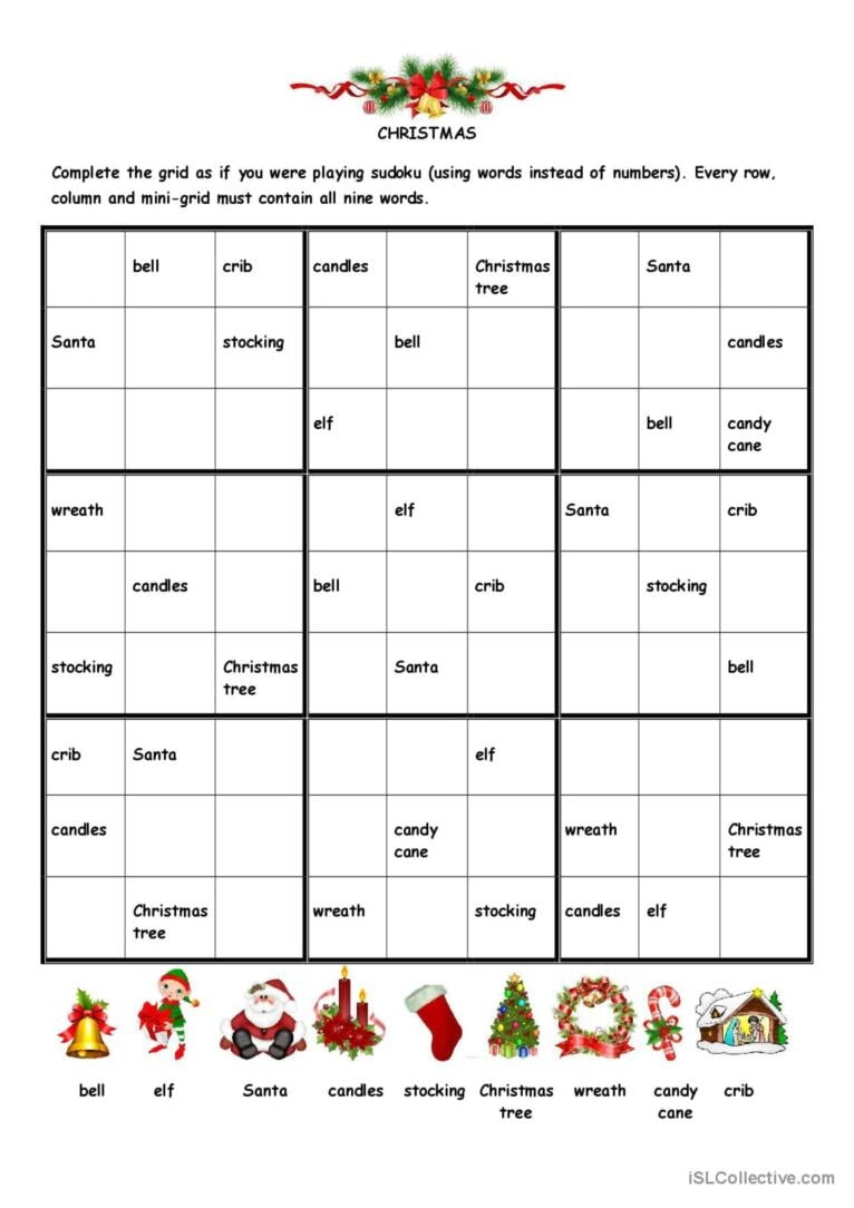 Christmas Sudoku English ESL Worksheets Pdf Doc