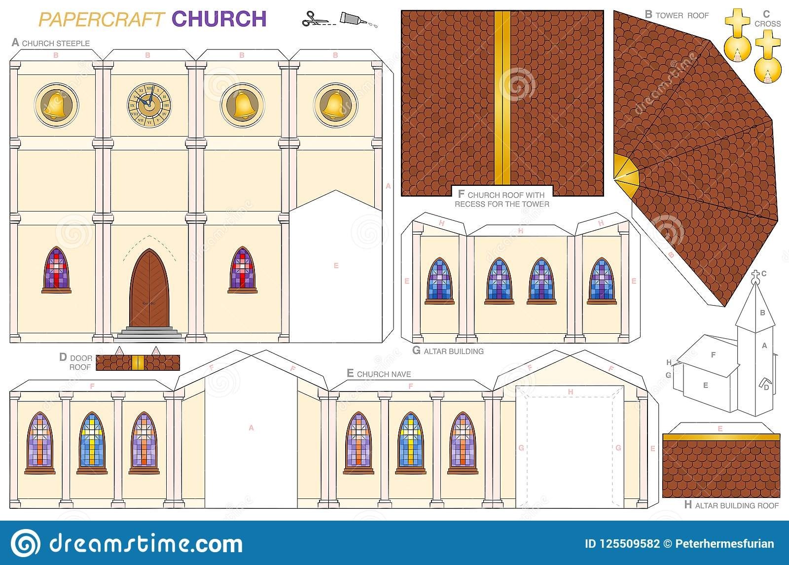 Church Building Paper Craft Template Stock Vector Illustration Of Church Colorful 125509582