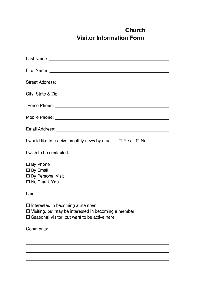 Church Visitors Form Fill Online Printable Fillable Blank PdfFiller