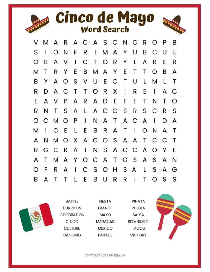 Cinco De Mayo Word Search Free Printable For Kids