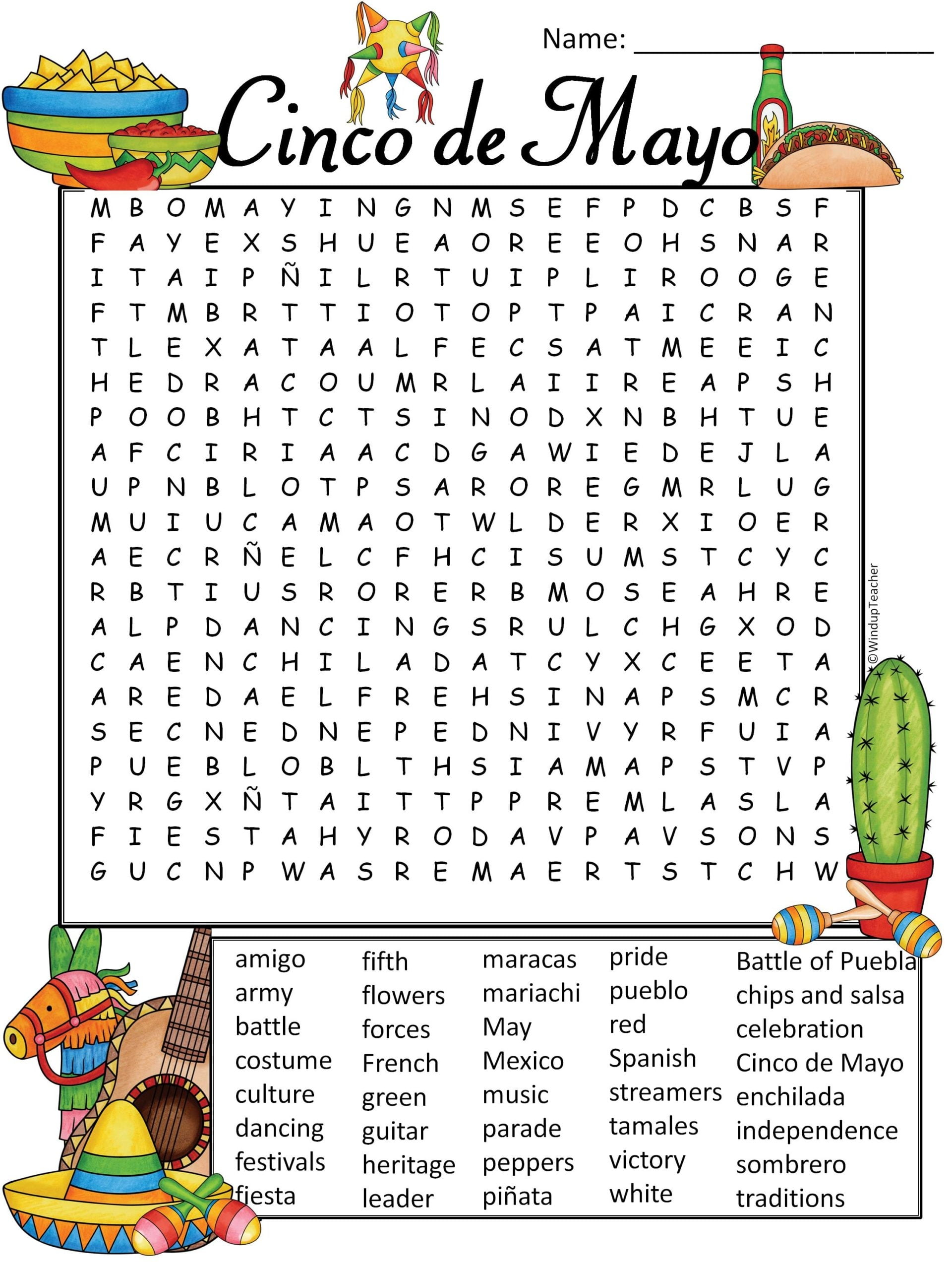 Cinco De Mayo Word Search Free Printable