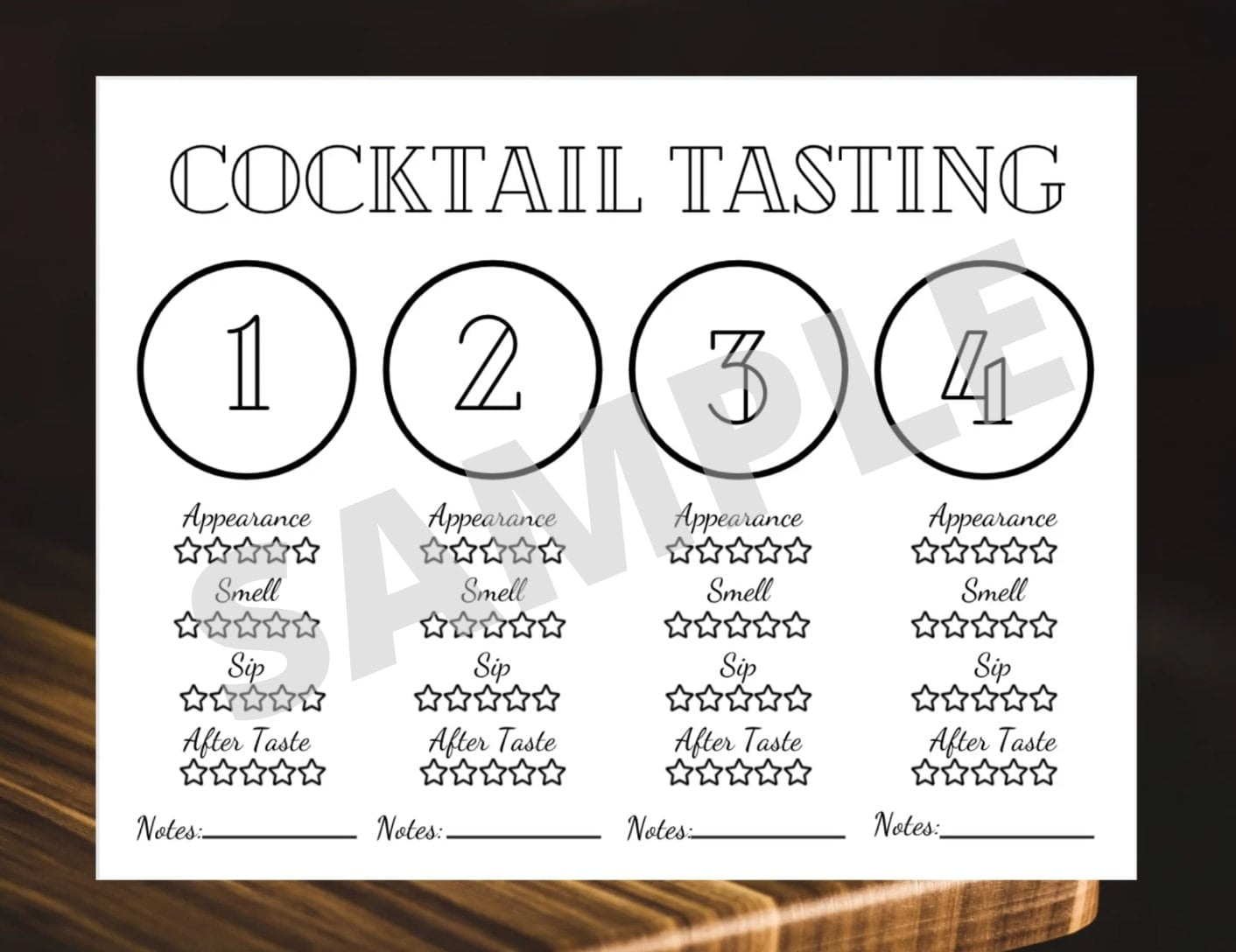 Printable Cocktail Score Sheet