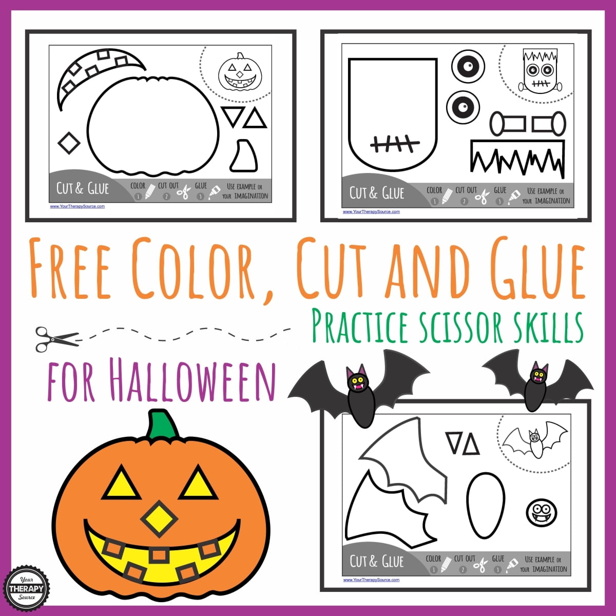 Color Cut Glue Halloween Practice Scissor Skills Your Therapy Source