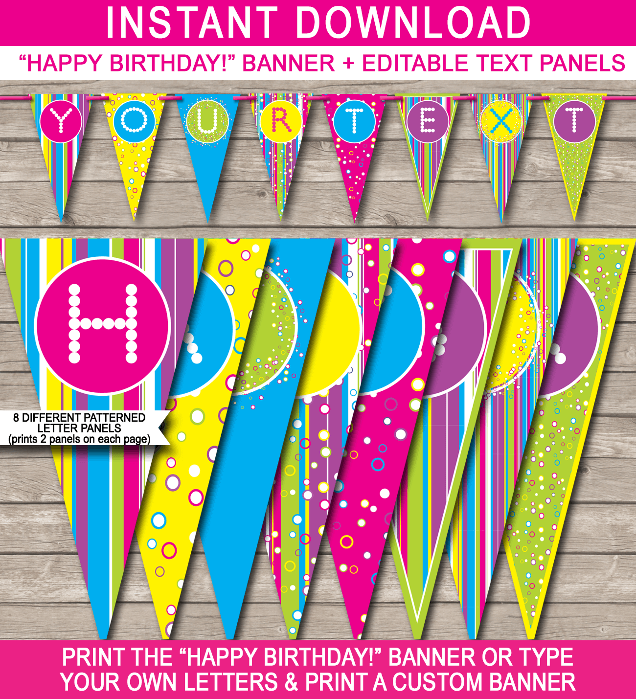 Colorful Banner Template Happy Birthday Editable Bunting Candyland Party Party Banner Template Printable Birthday Banner Diy Birthday Banner