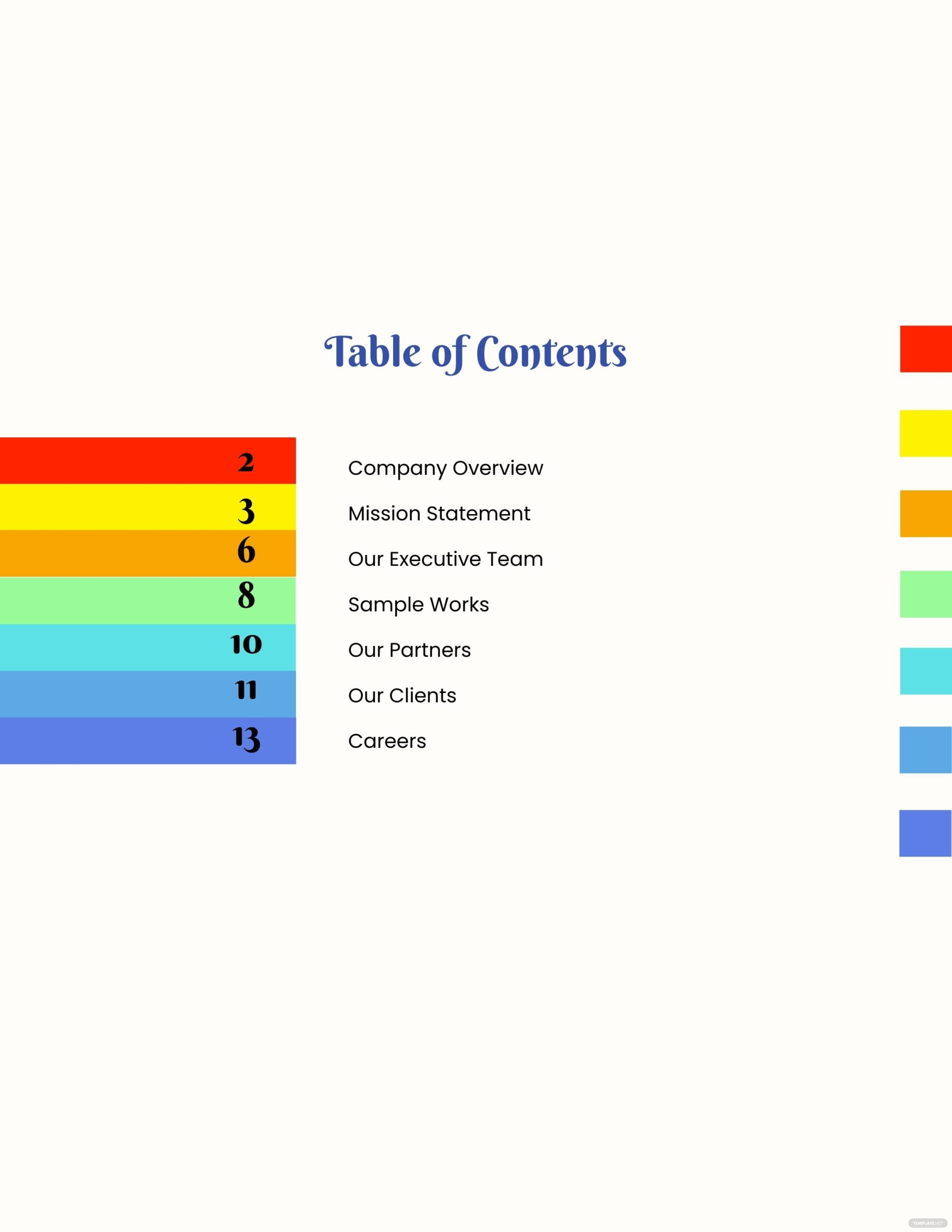 Colorful Blank Printable Avery Table Of Contents Template