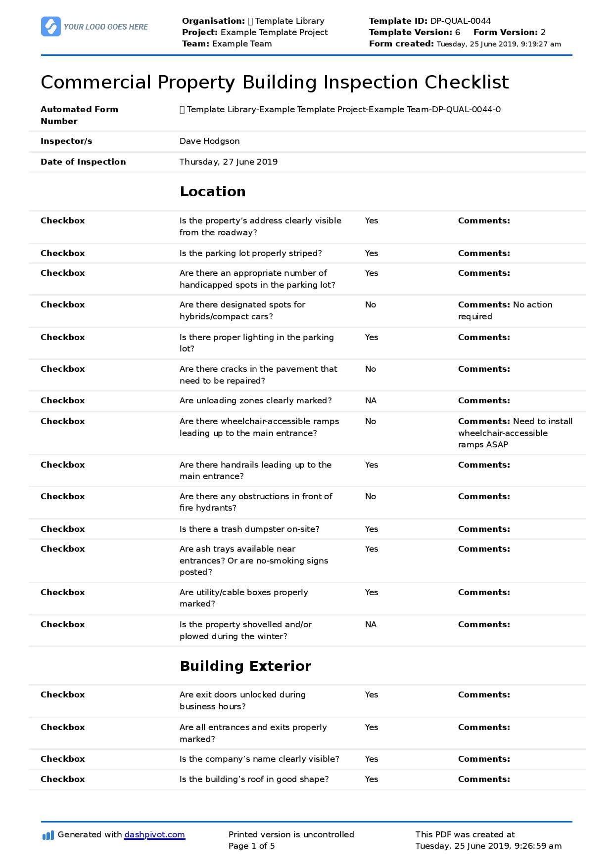 Commercial Property Inspection Checklist Template Use It Free Here 