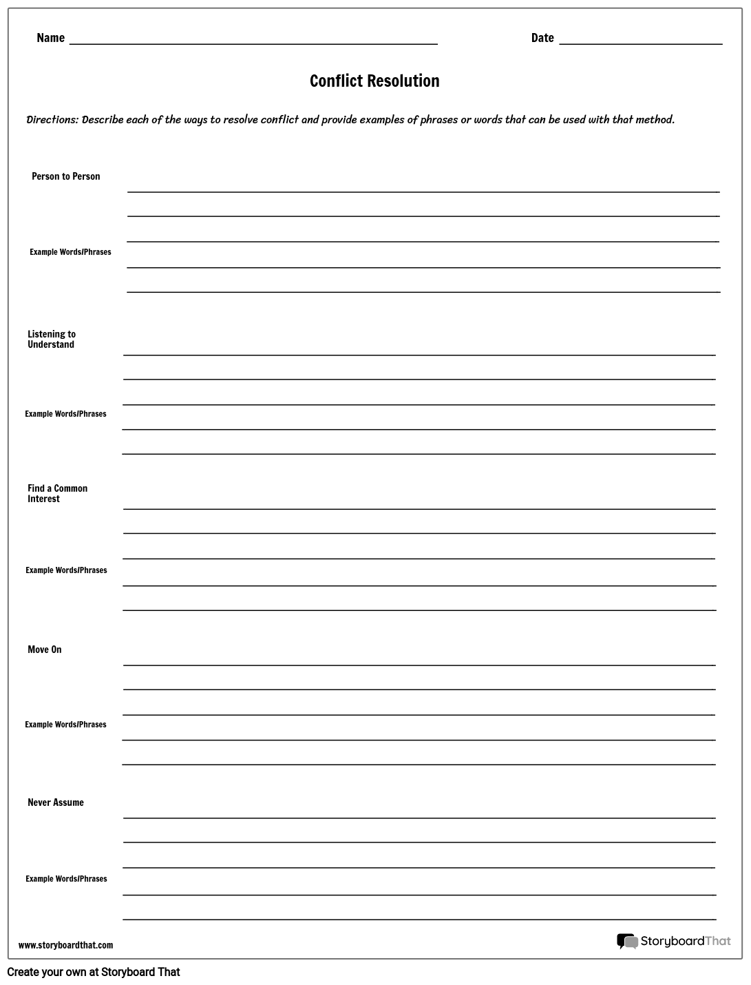 Conflict Resolution Worksheet Activity Resolving Conflicts