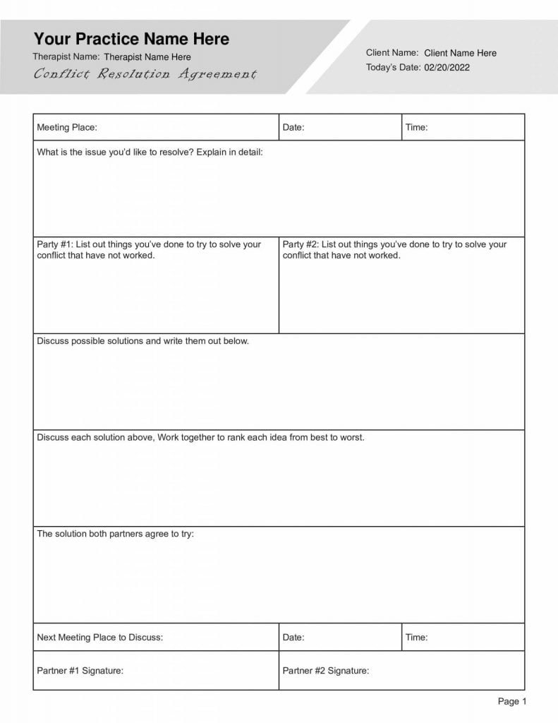 Printable Conflict Resolution Template