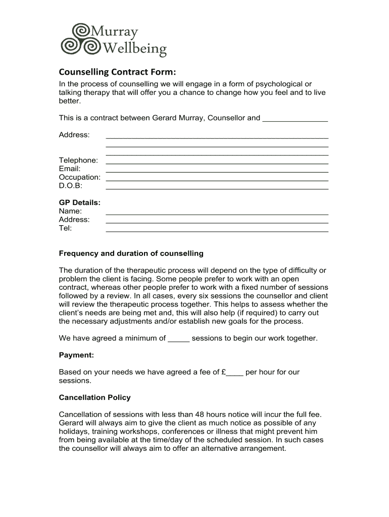 Counselling Contract Template Fill Out Sign Online DocHub