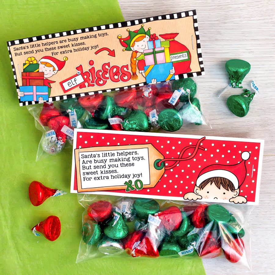 Cute Elf Kisses Treat Bag Topper Printable