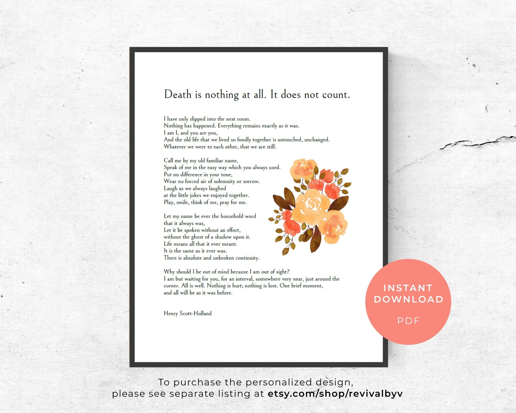 Death Is Nothing At All Printable Wall Art Death Of Loved Etsy de