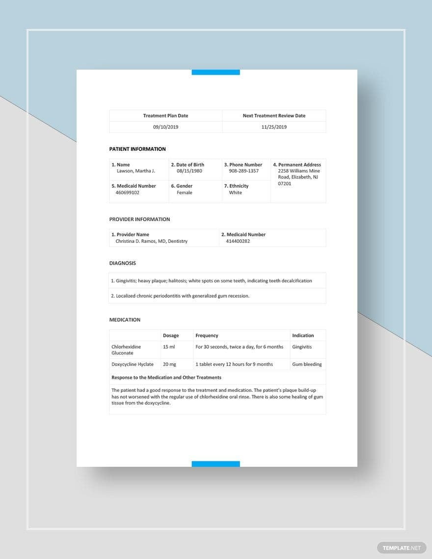 Dental Treatment Plan Template Google Docs Word Apple Pages Template 