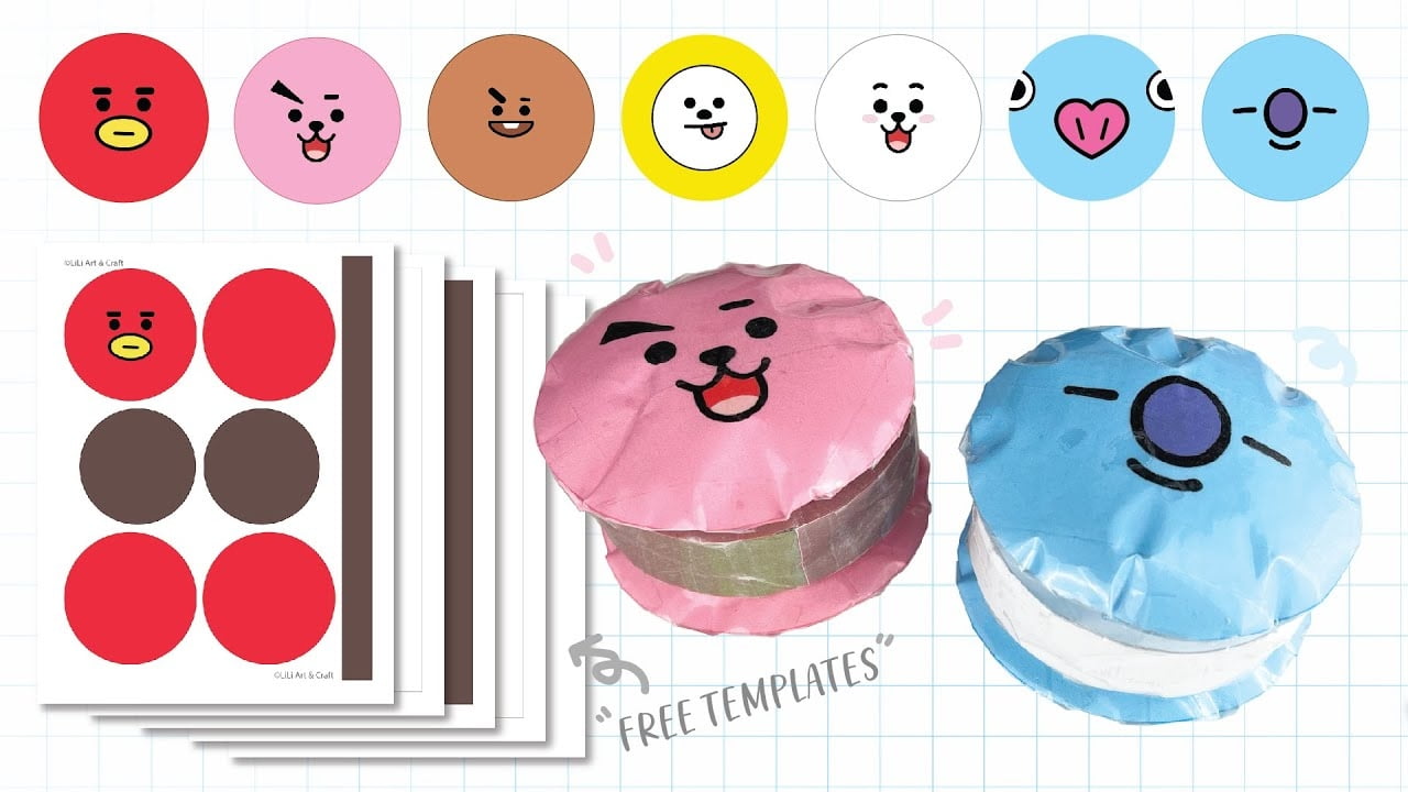 DIY BT21 Macaron Squishy FREE TEMPLATE YouTube